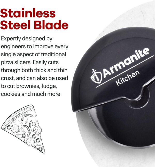 Armanite - Disc Easy-Clean Pizza Cutter, No Frills Pizza Slicer for Toast, Dough, and More, Compact and Convenient Pizza Wheel Made for Smooth Slicing, Black - Image 5