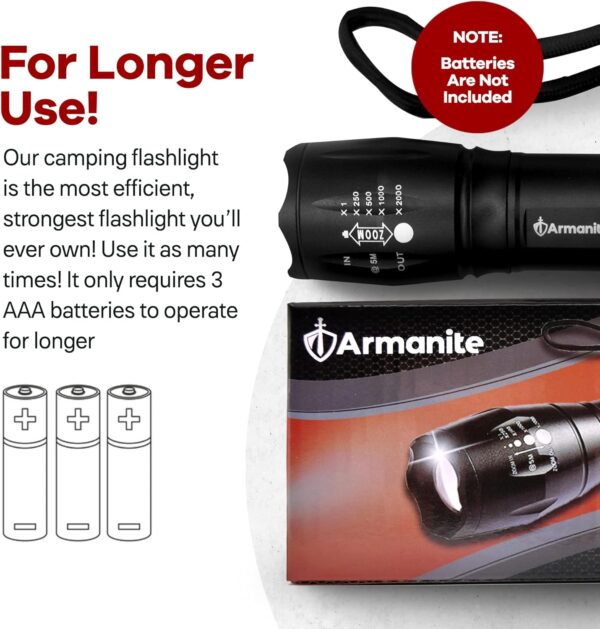 Armanite LED Tactical Flashlight, Camping Gear & Tactical Gear Flashlight for Self Defense & Emergency Survival Kit, Hiking Gear Adult’s & Kids Flash Light, Pocket Light, Water-Resistant Powerful - Image 2